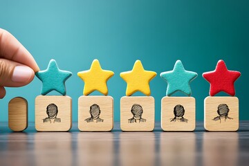 Customer feedback experience rating with stars and employee profile blocks