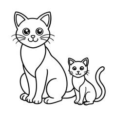 cute mother cat and kitten coloring page 