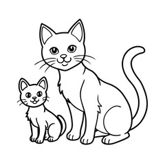 cute mother cat and kitten coloring page 