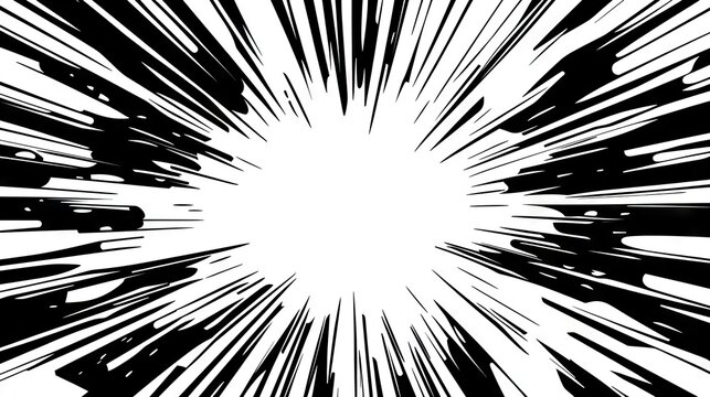 Black and white radial lines graphic design.