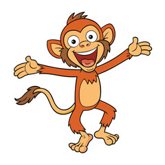 Obraz premium Cartoon monkey with an open mouth extends its arms out happily towards something unseen