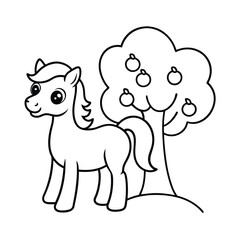 cute pony coloring page apple tree