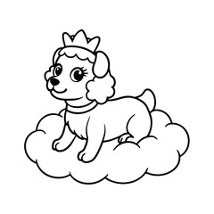 cute princess dog on cloud coloring page