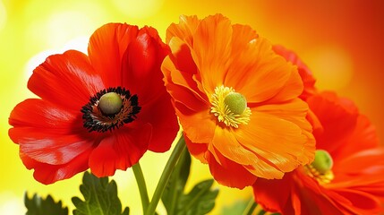 Vibrant Red and Orange Poppies Close-up Composition, Flower Photography, Warm Background, Poppy Bloom, Floral Art Poppy Flowers, Floral Photography