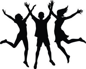  silhouette of friends jumping in joy,   jumping people silhouettes