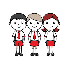 Fototapeta premium Cartoon students stand side by side wearing school uniforms with ties and happy smiles