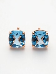 Square blue gemstone stud earrings