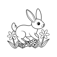 Obraz premium Bunny Hopping in a Spring Meadow Kids Coloring Page Vector