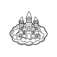 Castle Floating on a Cloud Kids Coloring Page Vector