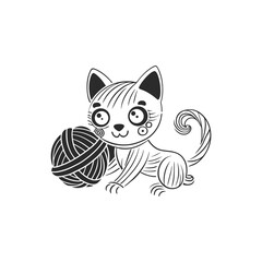 Obraz premium Cute Kitten Playing with Yarn Kids Coloring Page Vector