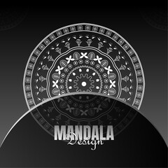 White meaningful mandala design on dark background, Decorative Vector Art for any card, birthday, other holiday, yoga, india, folk, arabic
