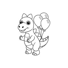 Obraz premium Friendly Dinosaur with Balloons Kids Coloring Page Vector