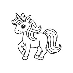 Magical Unicorn with Sparkling Horn Kids Coloring Page Vector