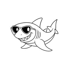 Obraz premium Shark Wearing Sunglasses Kids Coloring Page Vector