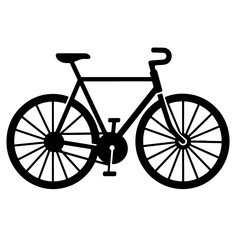 A simple black illustration of a bicycle.
