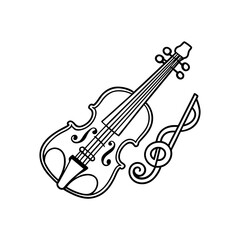Obraz premium Violin with a Bow and Music Notes Kids Coloring Page Vector