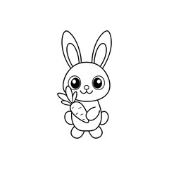Obraz premium Baby Bunny with a Carrot Kids Coloring Page Vector