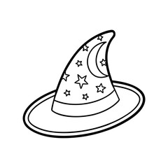 Fototapeta premium Wizard Hat with Stars and Moon Kids Coloring Page Vector