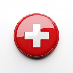Obraz premium Red circular button with a white plus sign