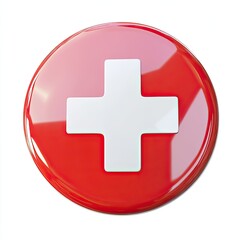Obraz premium Red circle button with white cross
