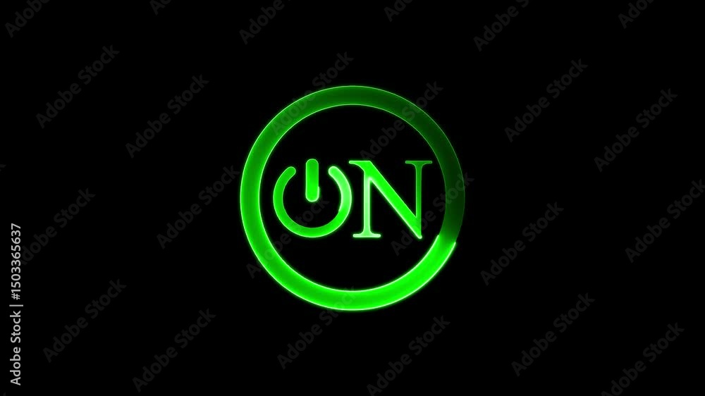 Poster abstract power on button animation on black background,power button turning on and off ,looping anim