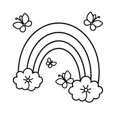 cute rainbow with butterflies and flowers coloring page 