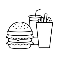 triple decker burger fries soda coloring page