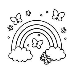 cute rainbow with butterflies and flowers coloring page 