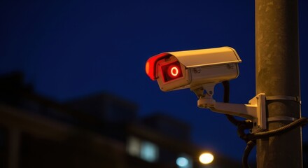 Security camera at night symbolizing surveillance and public safety monitoring