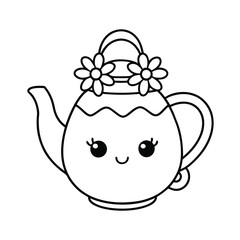 cute teapot with flower crown coloring page