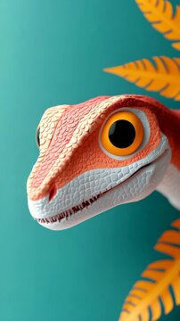 Adorable cartoon dinosaur portrait. Orange and teal color palette. 3Ded.