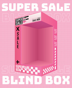 Editable flat illustration of a pink blind box for sales promotion. Suitable for marketing materials, social media ads, or retail packaging templates.