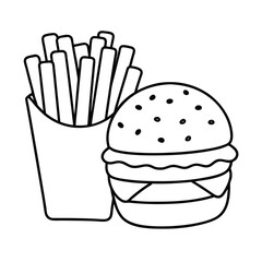 delicious burger and fries coloring page