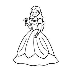 princess in gown holding rose coloring page 