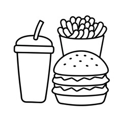 triple decker burger fries soda coloring page