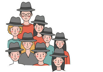 A diverse group of people wearing hats, promoting Brain Tumor Awareness Day.  Cheerful, illustrated style.  Ideal for social media and informational graphics.