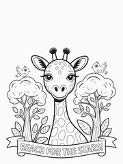 Happy Giraffe with a Long Neck and Leafy Trees Coloring Page