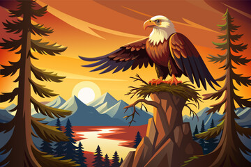 The Eagle sits silently by the river thinking