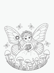 Magical Fairy with Wings, Wand, and Sparkles Coloring Page