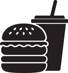 Silhouette vector of a burger with soda cup, perfect for fast food combos, restaurant menus, meal deals, and casual dining branding.