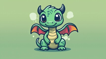 Naklejka premium Cute Dragon Sitting, Cartoon Style