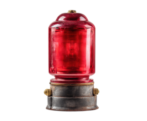 Vintage red emergency light for historical display and decoration on a transparent background, cut out