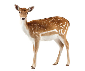 Fototapeta premium Young fawn standing gracefully in a serene outdoor setting on a transparent background, cut out