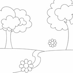 Garden coloring page simple and minimal line art illustration on white background