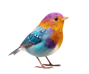 Colorful bird perched on a branch with vibrant plumage on a transparent background, cut out