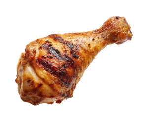 Grilled chicken drumstick ready for a delicious meal on a transparent background, cut out