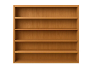 Minimalist wooden bookcase featuring five vacant shelves, displaying storage potential against transparent backdrop with clean design