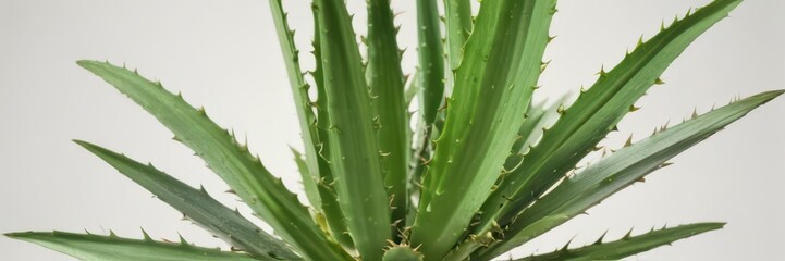 A single aloe vera plant, leaves splayed, isolated on pure white background , healthy, spa