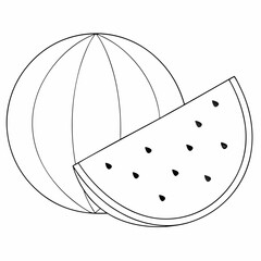 Watermelon coloring page simple and minimal line art illustration on white background