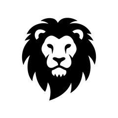 A lion's head illustration, in a bold black and white style.